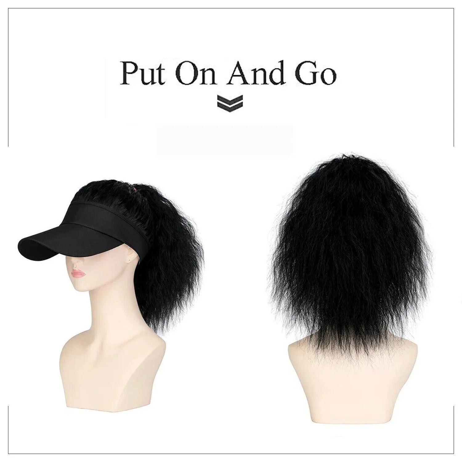 Short synthetic wig with horse tail waves style on a nude hat base, shown in a dark brown colour.