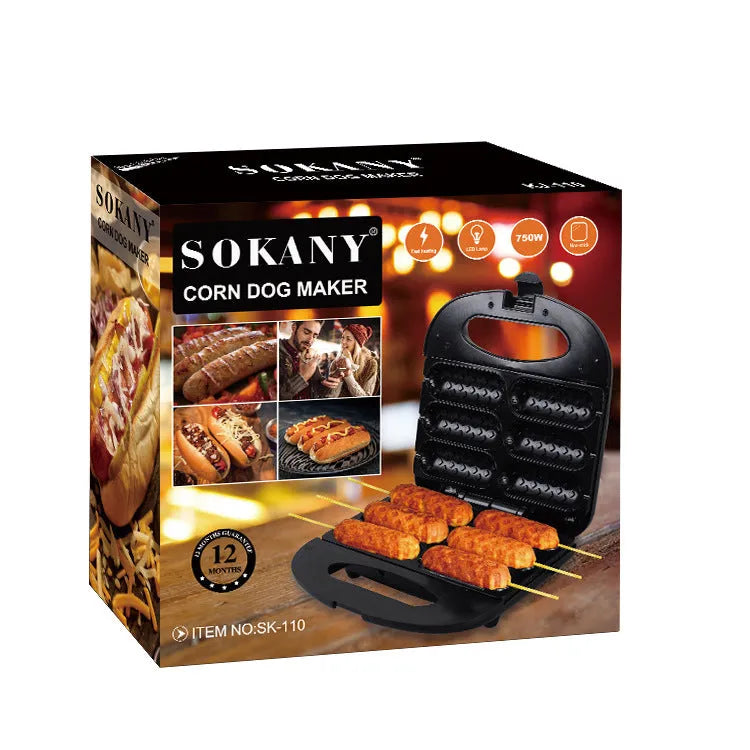 Black automatic sausage machine with mechanical controls and 750W heating tube on a kitchen counter