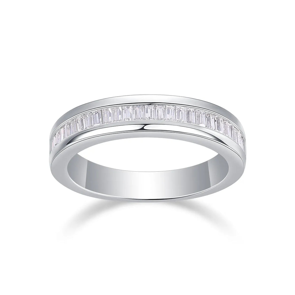 Square moissanite wedding ring set in S925 silver with platinum plating, gift box and GRA certificate