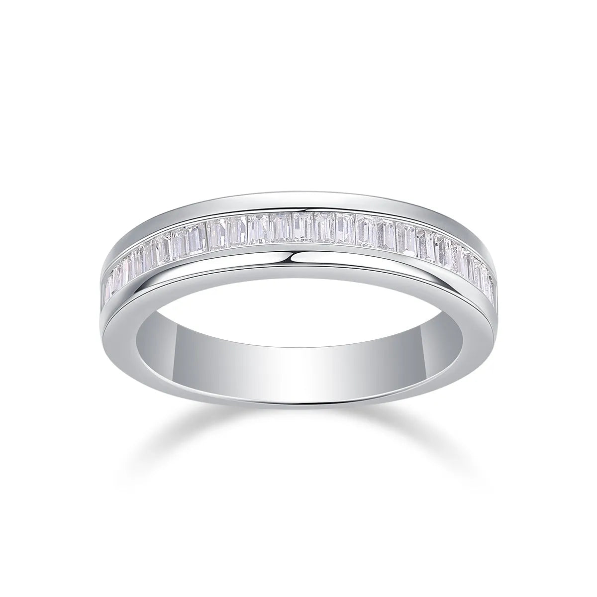 Square moissanite wedding ring set in S925 silver with platinum plating, gift box and GRA certificate