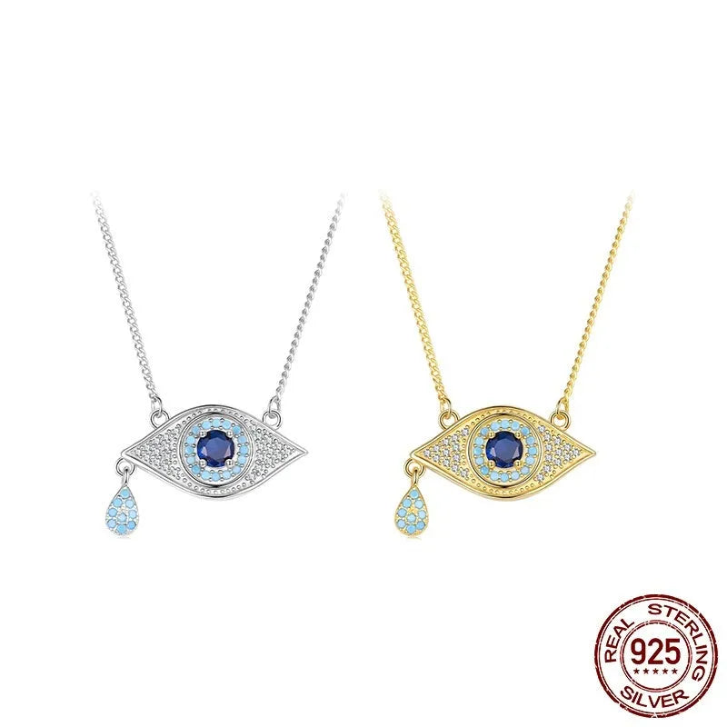 925 sterling silver devil's eye necklace in gold and silver electroplated finish with adjustable chain