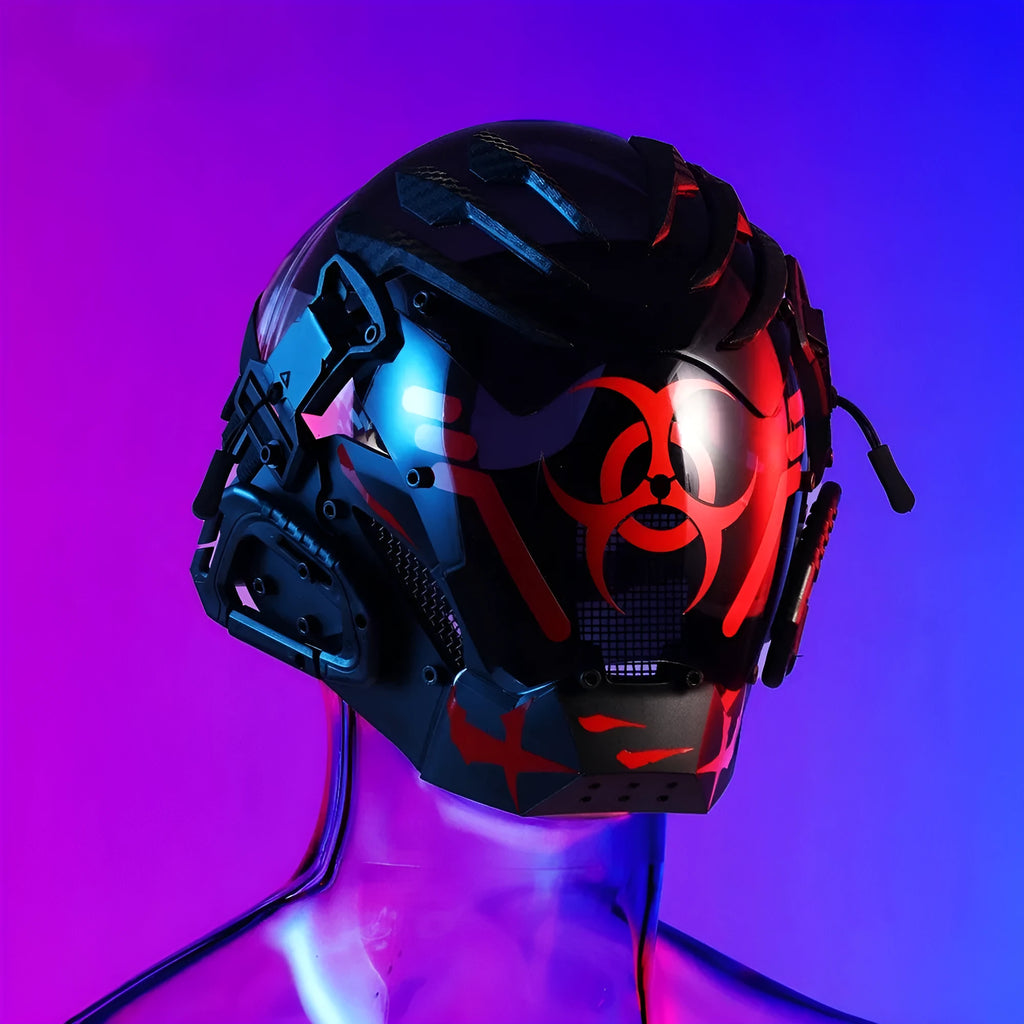 Black CYBER04 full face tech prop helmet mask for cosplay and costume parties