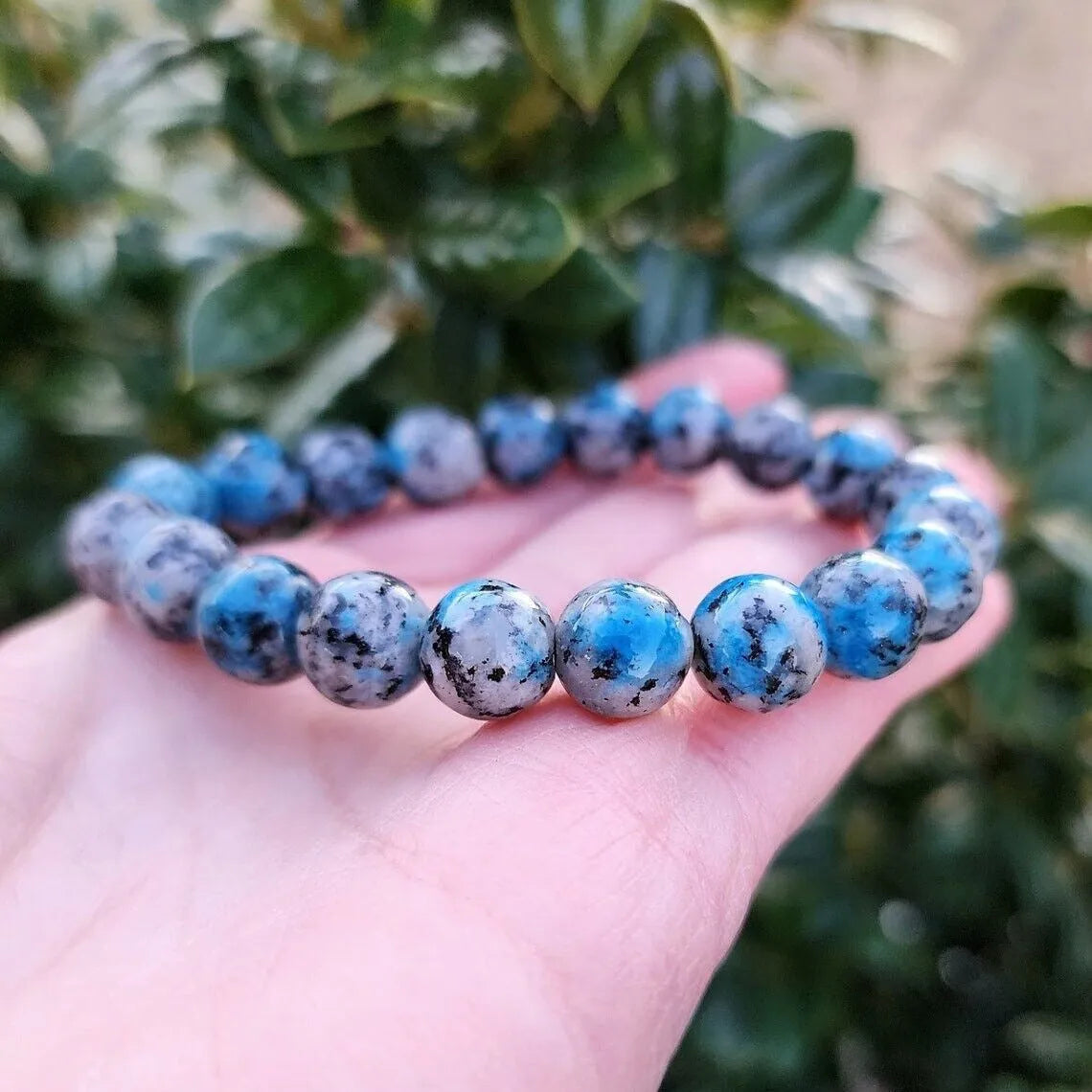 Handmade natural K2 azurite stone beaded bracelet with geometric new Chinese style design
