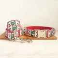 Thickened polyester dog collar Christmas deer design light gold with towing rope set
