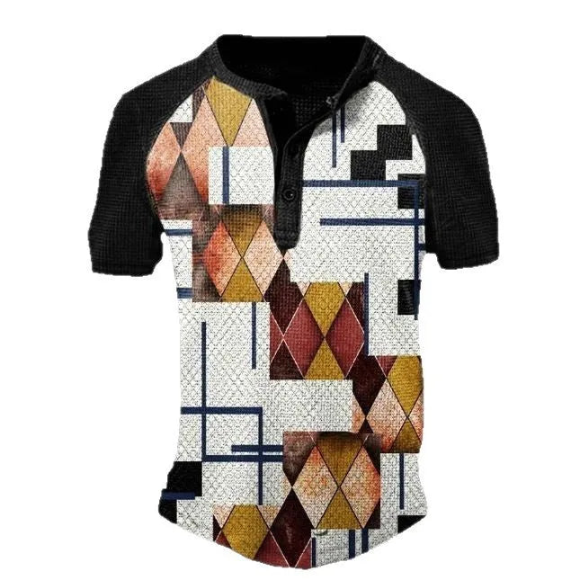 Men's 3D printed short sleeve polo shirt in bird eye cloth for summer sports wear