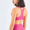 Zip front sports bra in Rhino Grey with racerback and mesh back panel for breathability