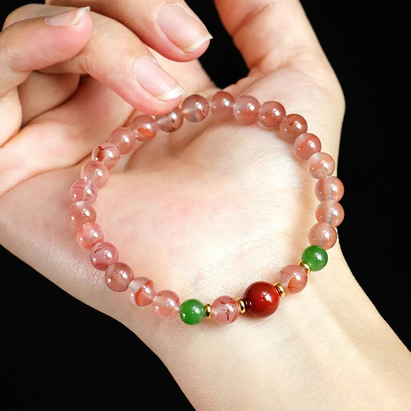 Women's ice floating south red agate fishtail bracelet with manual processing and butterfly orchid jade colour option