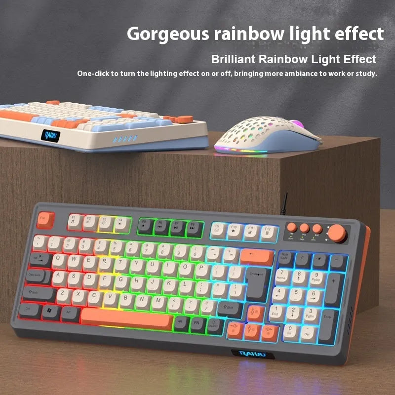 E-sports games keyboard and mouse set in white gray orange with mechanical feel and photoelectric sensor
