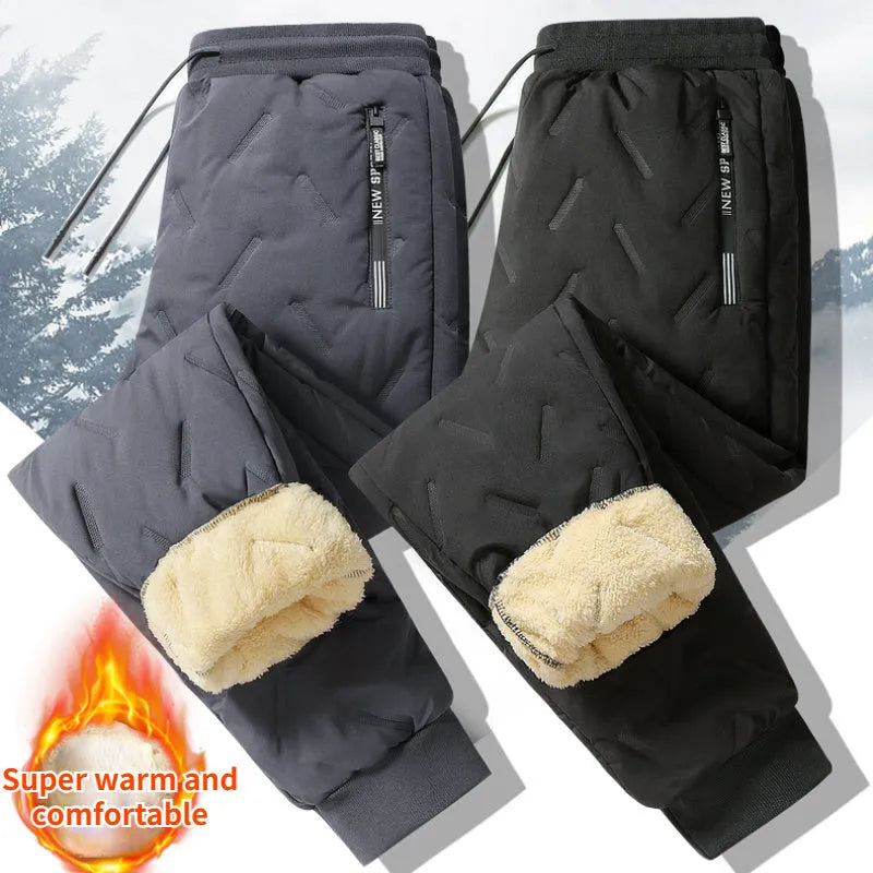 Men's black thermal sweatpants with plush fleece lambswool lining, straight leg, sizes L to 7XL
