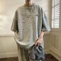 Men's retro loose fit t-shirt with three-dimensional letter graphics in grey colour