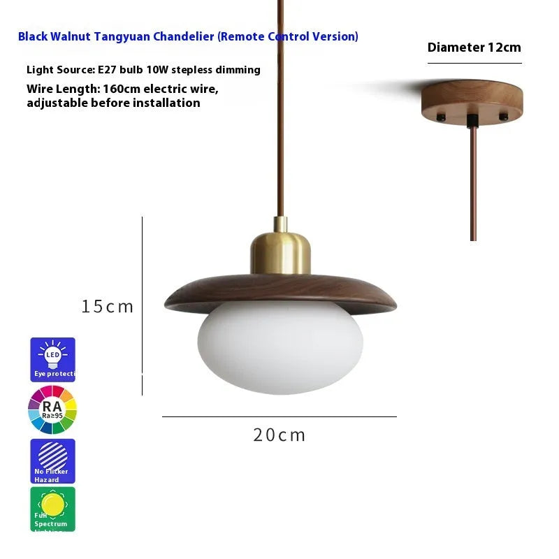 Remote control three-colour bedside log chandelier in Black, Black Walnut or Red Oak, 220V LED ceiling light