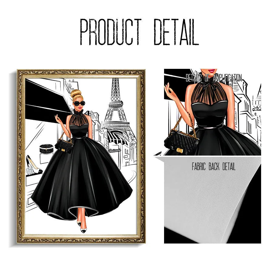 Fashion bag girl with balloons and champagne cartoon anime canvas print wall art
