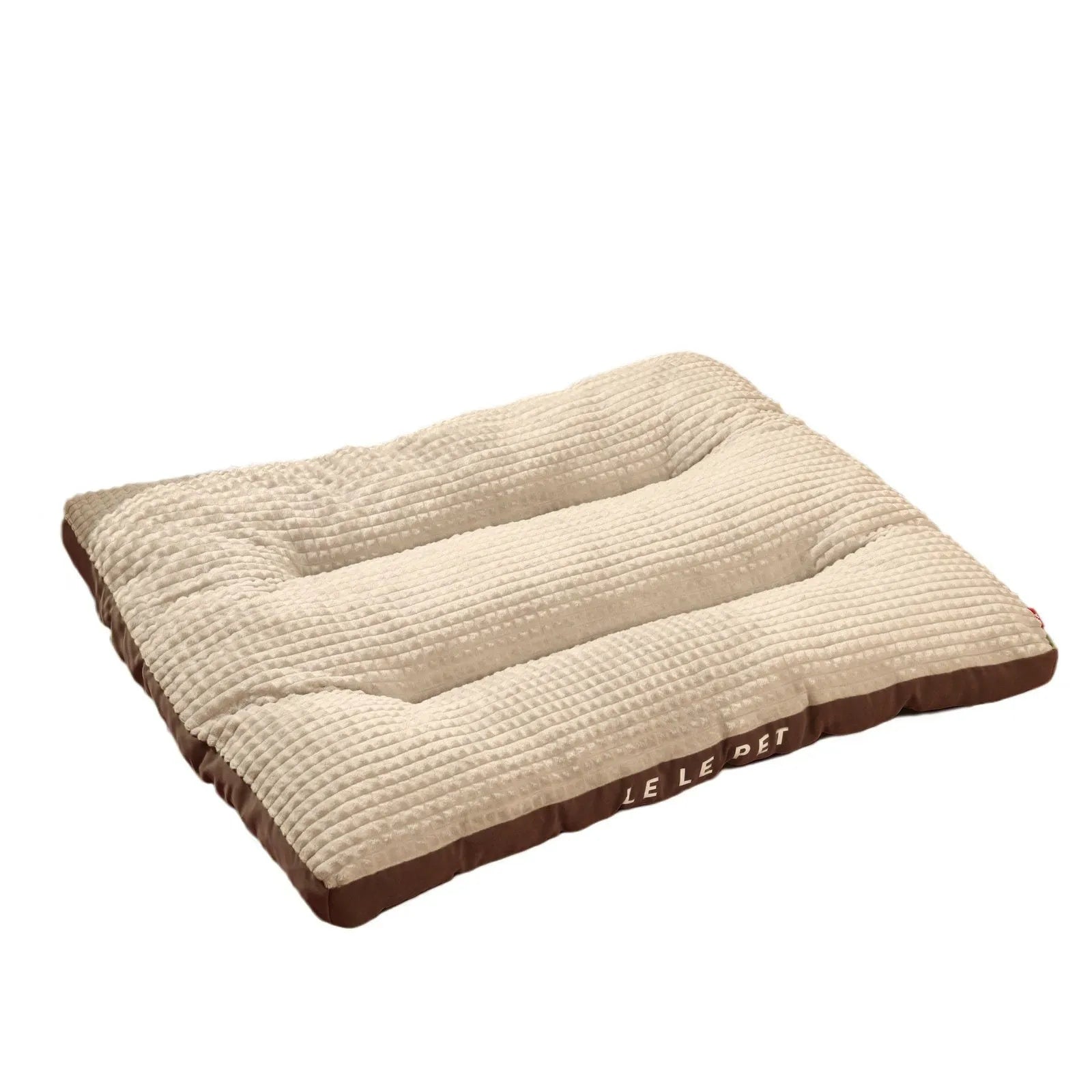 Coffee coloured dog bed with a detachable soft fleece blanket, shown with a cushion base for a large breed dog.
