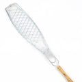 Small single fish grilling net with electroplated metal mesh and wooden handle, barbecue tool set, styles CJ001-CJ006.