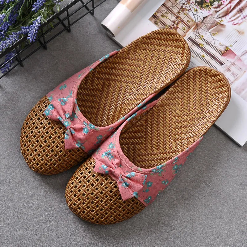 Indoor non-slip thick-soled floor linen slippers with toe holder, available in multiple colours