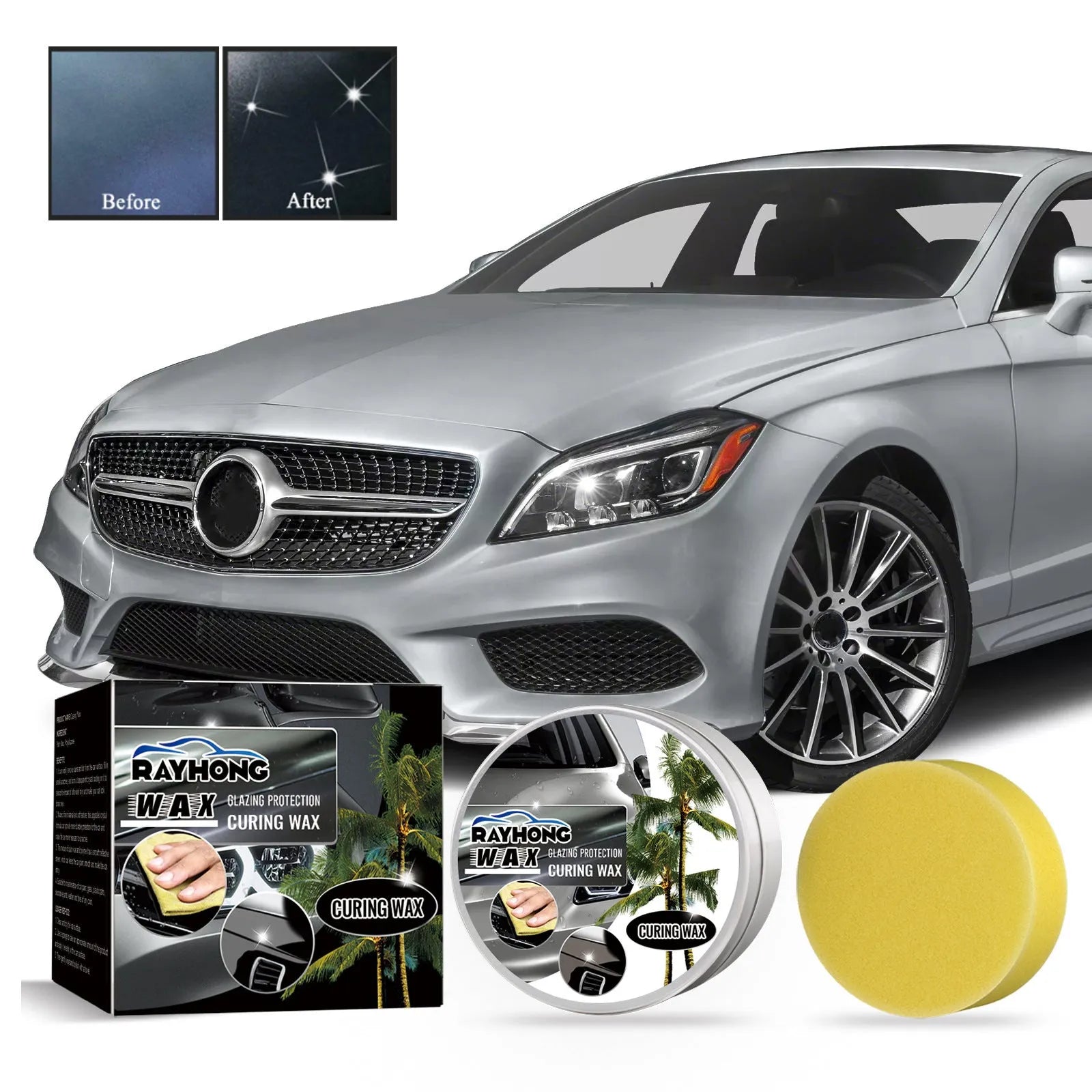 Car coating wax tin and sponge applicator for automotive paint protection