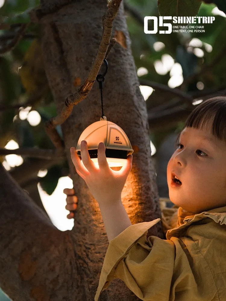 Dark green camping tent light with analog dimmer dial showing IPX4 waterproof rating.