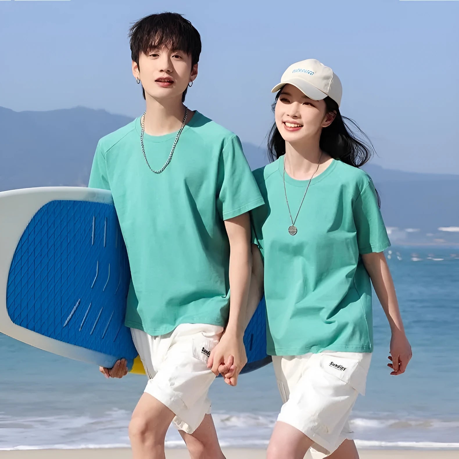 A man's pure cotton solid colour short sleeve T-shirt laid flat, showing its straight cut.