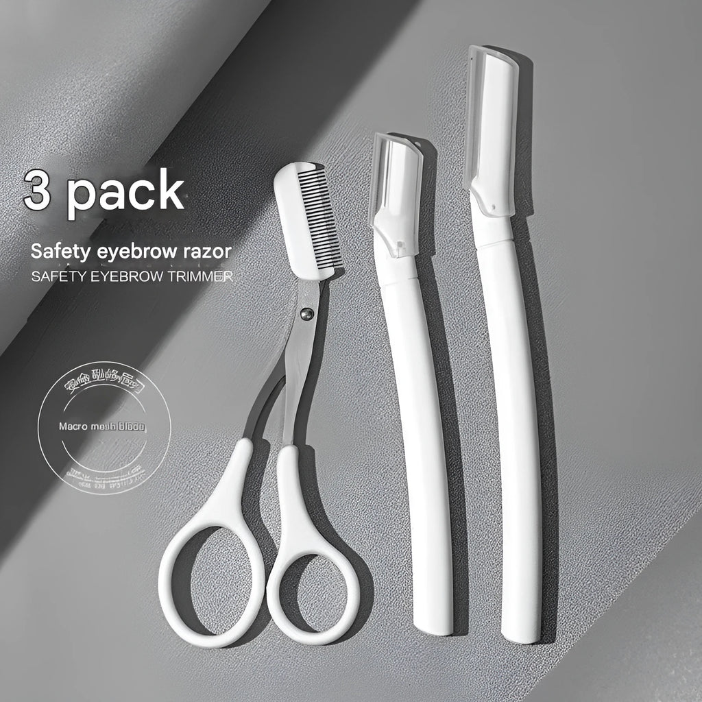 Safety design eyebrow trimmer set with macro detailing tool for precise eyebrow shaping