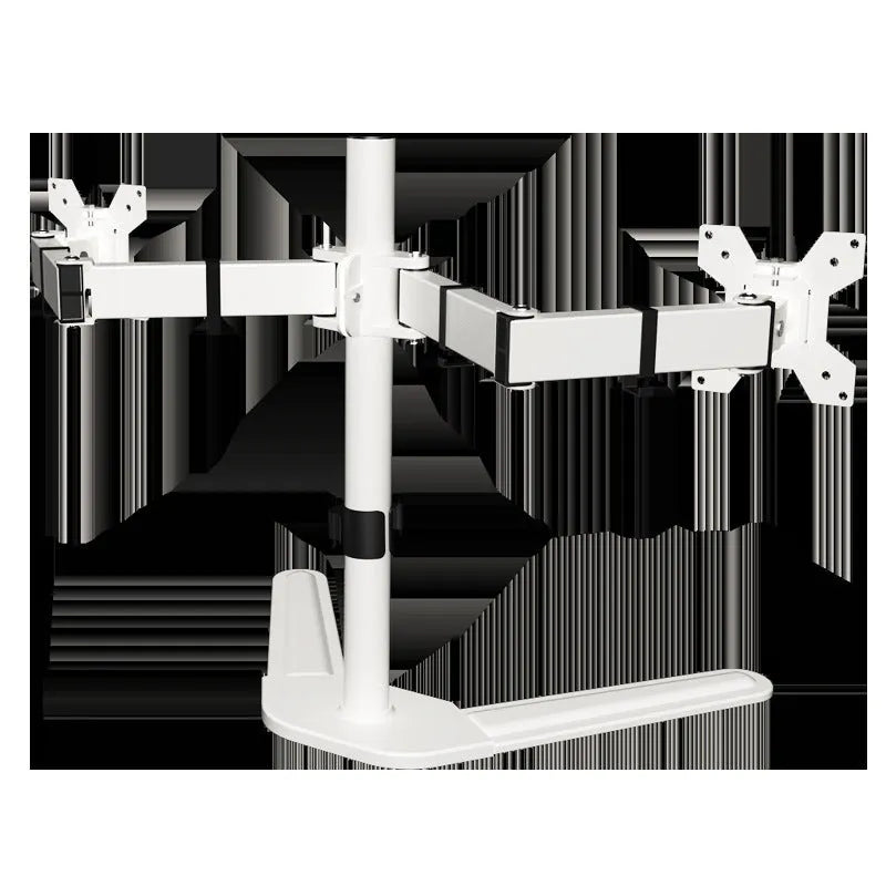 Dual-screen display riser base bracket with horizontal and vertical rotation, cold rolled steel construction, black base