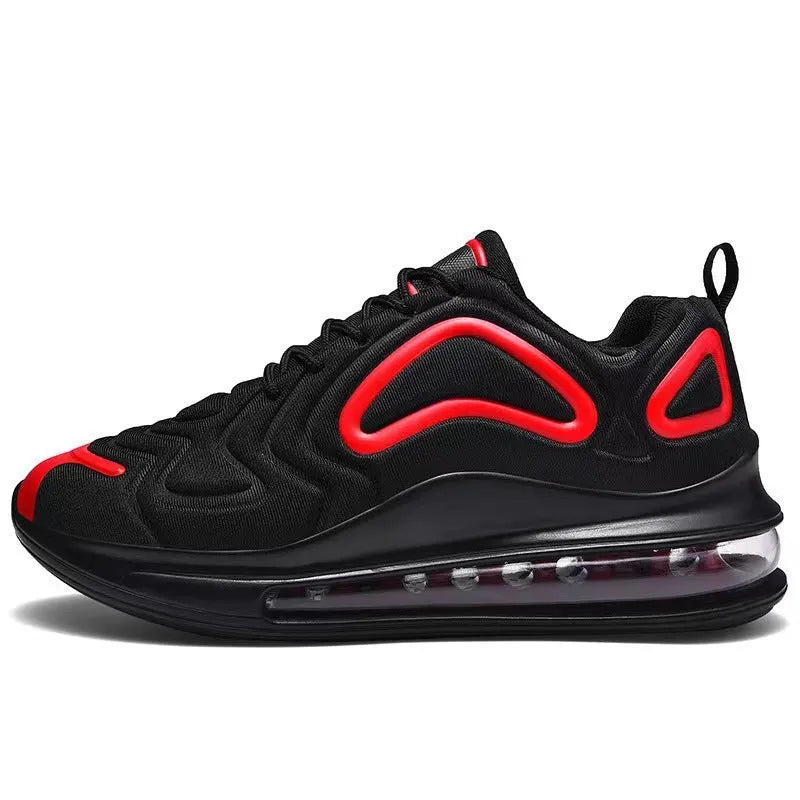 Men's black air cushion casual sneakers with lace-up front and thick sole