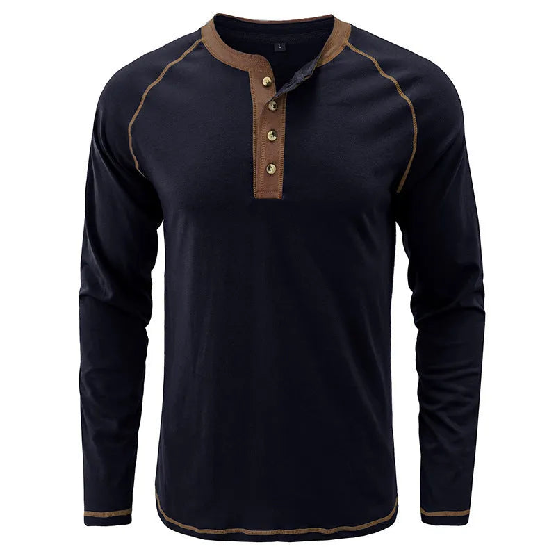 European and American men's long-sleeved cotton T-shirt with raglan sleeves, straight fit, available in multiple colours