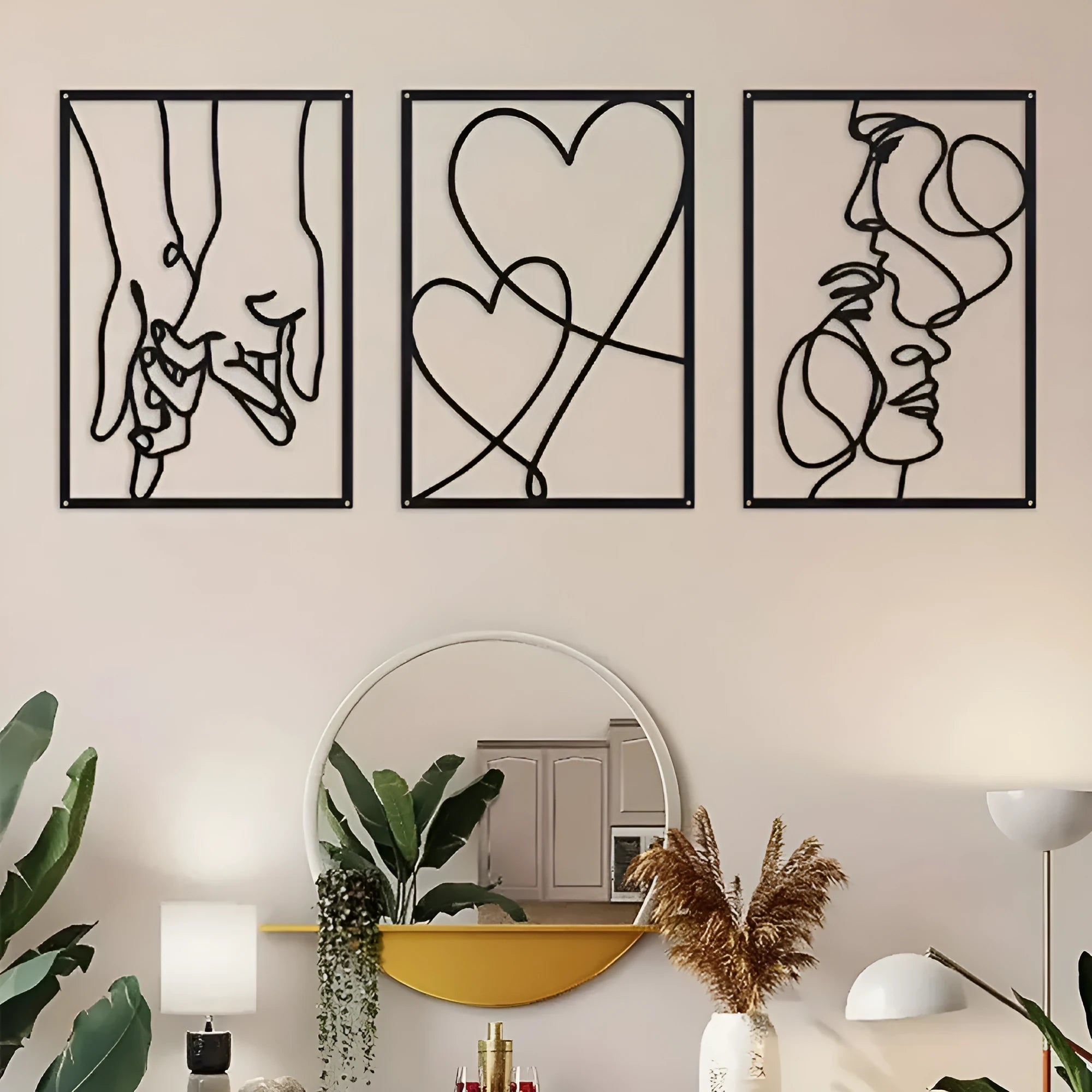 Three-piece modern simplicity iron wall decoration set for bedroom or living room in neutral colour