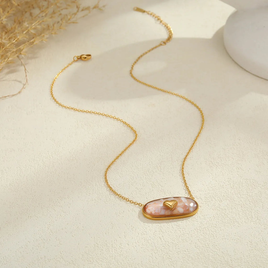 Love heart-shaped oil dripping 18K gold plated stainless steel necklace on adjustable chain, green colour variant