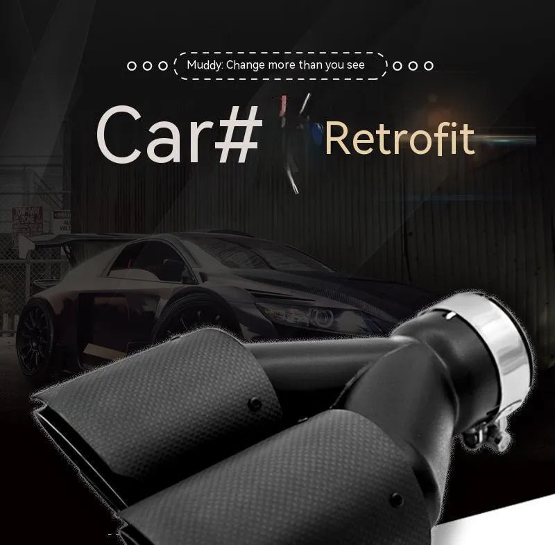 Black carbon fibre car exhaust pipe with dual outlet tail nozzle, 250mm length