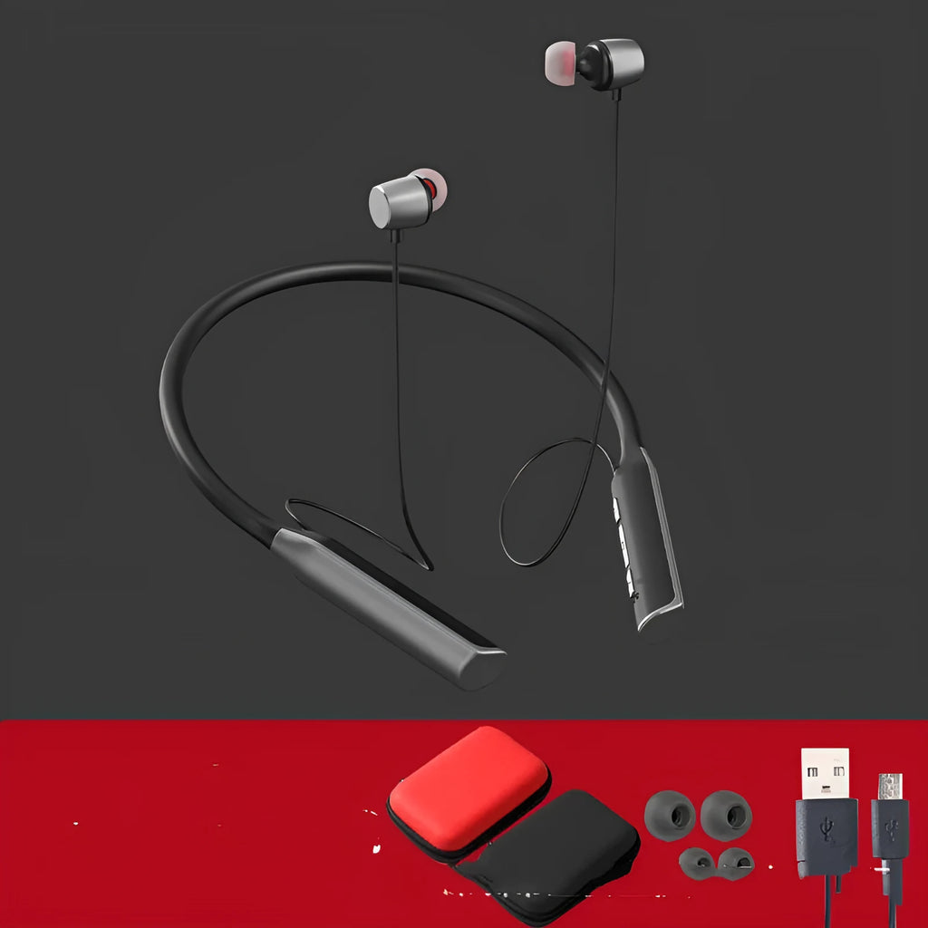 Wireless Bluetooth neck-worn sports headset in Extreme Edition cool black with magnetic suction earbuds