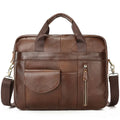 Men's 10-inch first-layer cowhide leather cross-body briefcase, vertical square zip-top bag, black or brown