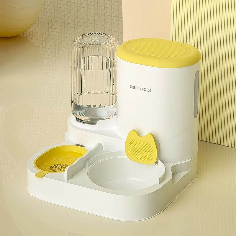 Automatic cat water fountain and food bowl combo with stainless steel dish in avocado green colour
