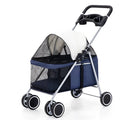Folding pet stroller trolley with metal frame for cats dogs and rabbits in red black dark blue pink or brown