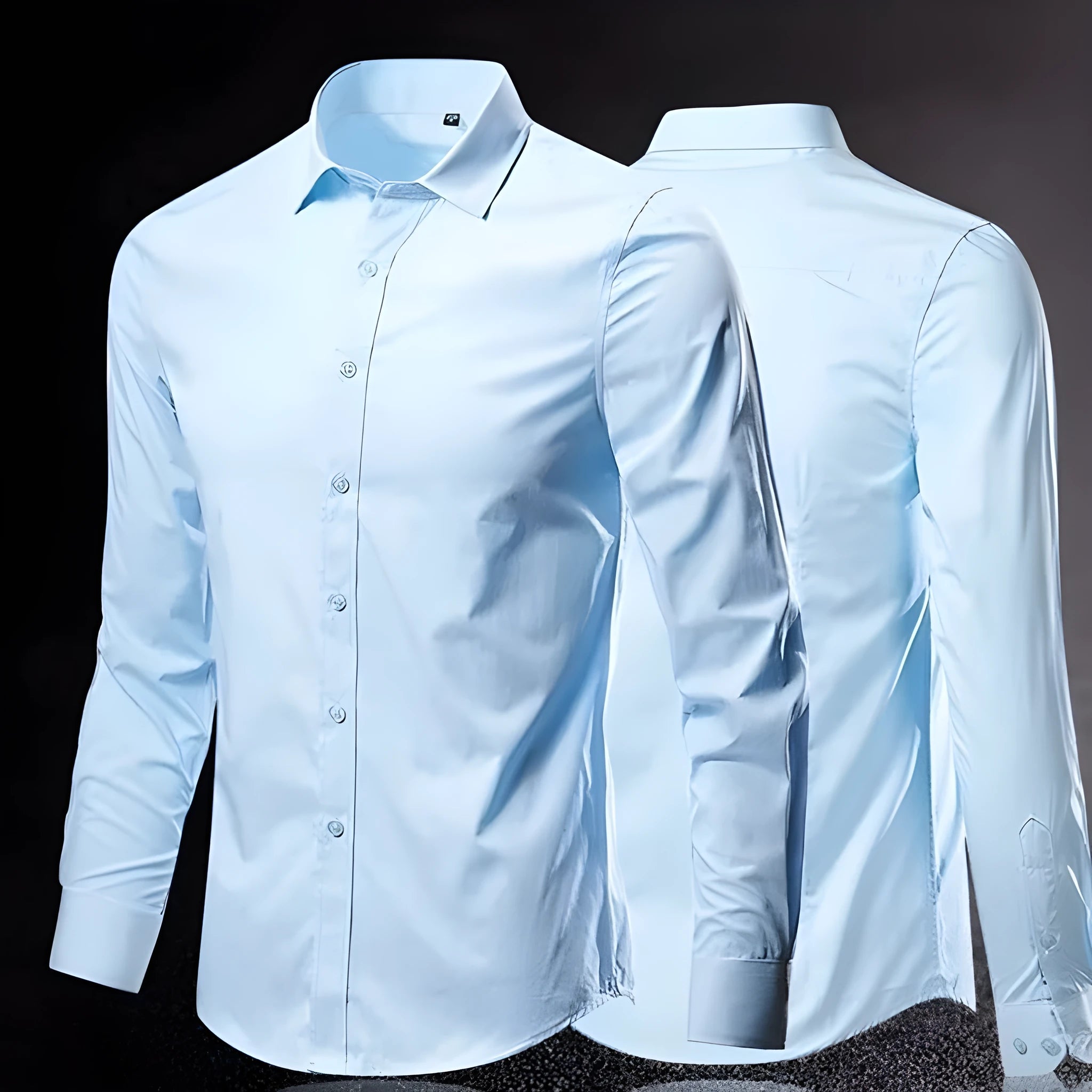 Men's loose-fit linen long-sleeve button-up shirt in a slim casual style on a hanger.
