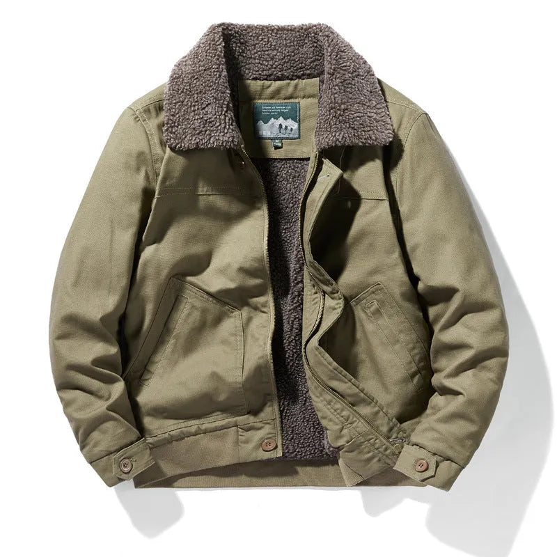 Men's hooded cotton jacket in solid colour, loose fit, waterproof, available in khaki, army green and dark blue