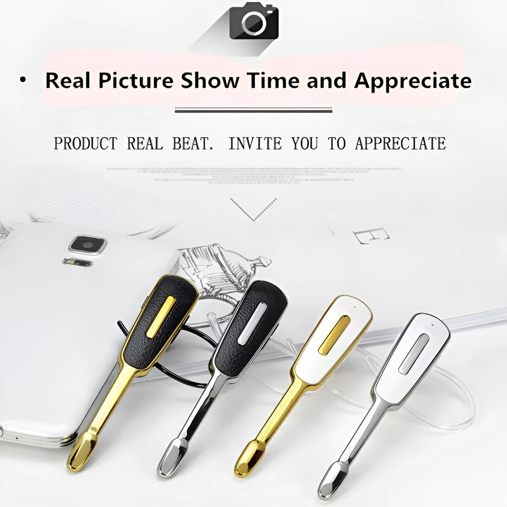 Leather pattern Bluetooth headset mono earplug in Black Silver with single side strip design