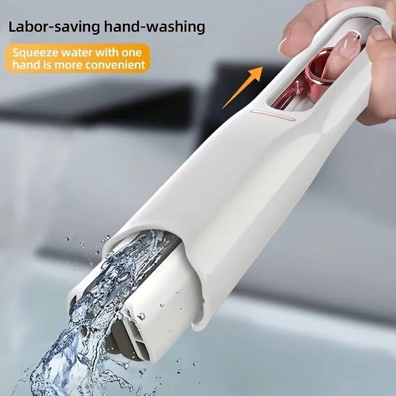 Portable self-squeezing mini mop with sponge head and ring-type push-pull wringer, 11.6 x 6.1 inch
