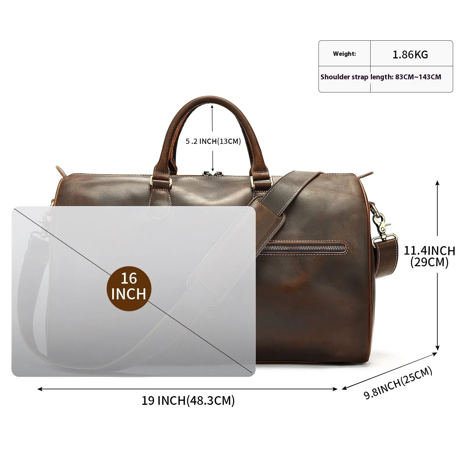 Men's vintage leather crossbody bag showing large capacity and first-layer cowhide material