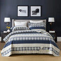 American style pure cotton quilted bedspread with two pillowcases on a double bed.
