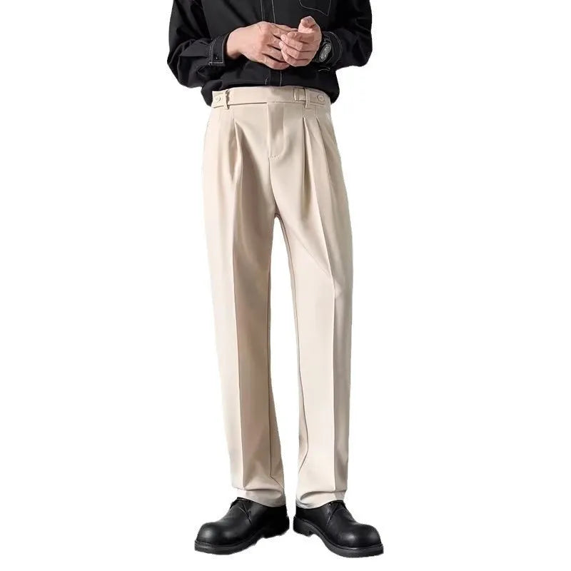 Men's straight loose fit suit trousers in apricot or black colour options