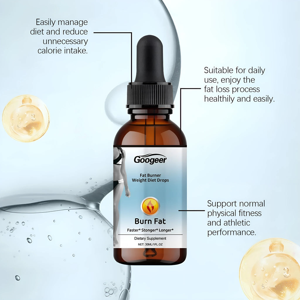 Googeer Fat Burner Weight Diet Drops essential oil in a 30ml bottle for body treatment.