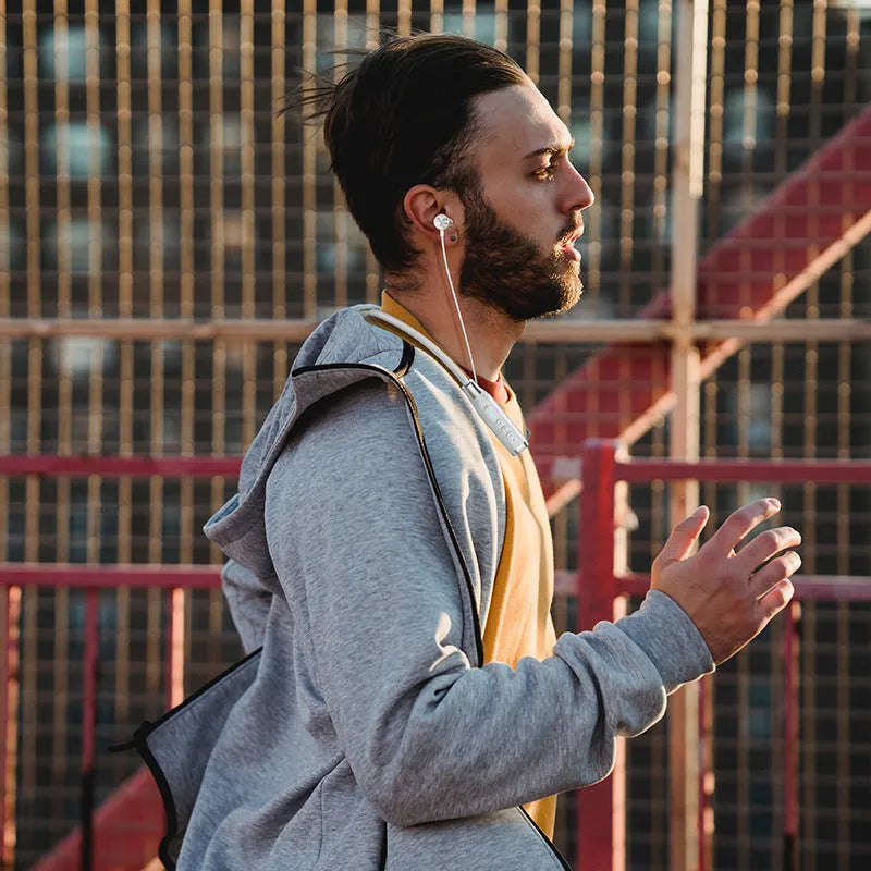 Halter wireless sports Bluetooth earphone with neck hanging design and digital display in black colour