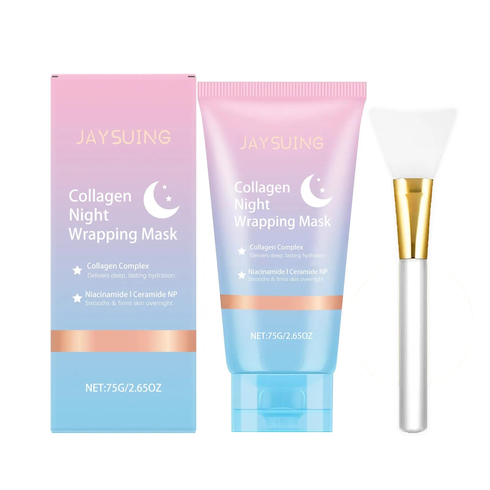 Collagen night wrapping mask pot and brush for overnight skin treatment