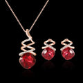 Women's alloy necklace and earring set with water wave chain and diamond-like detail on a white background.