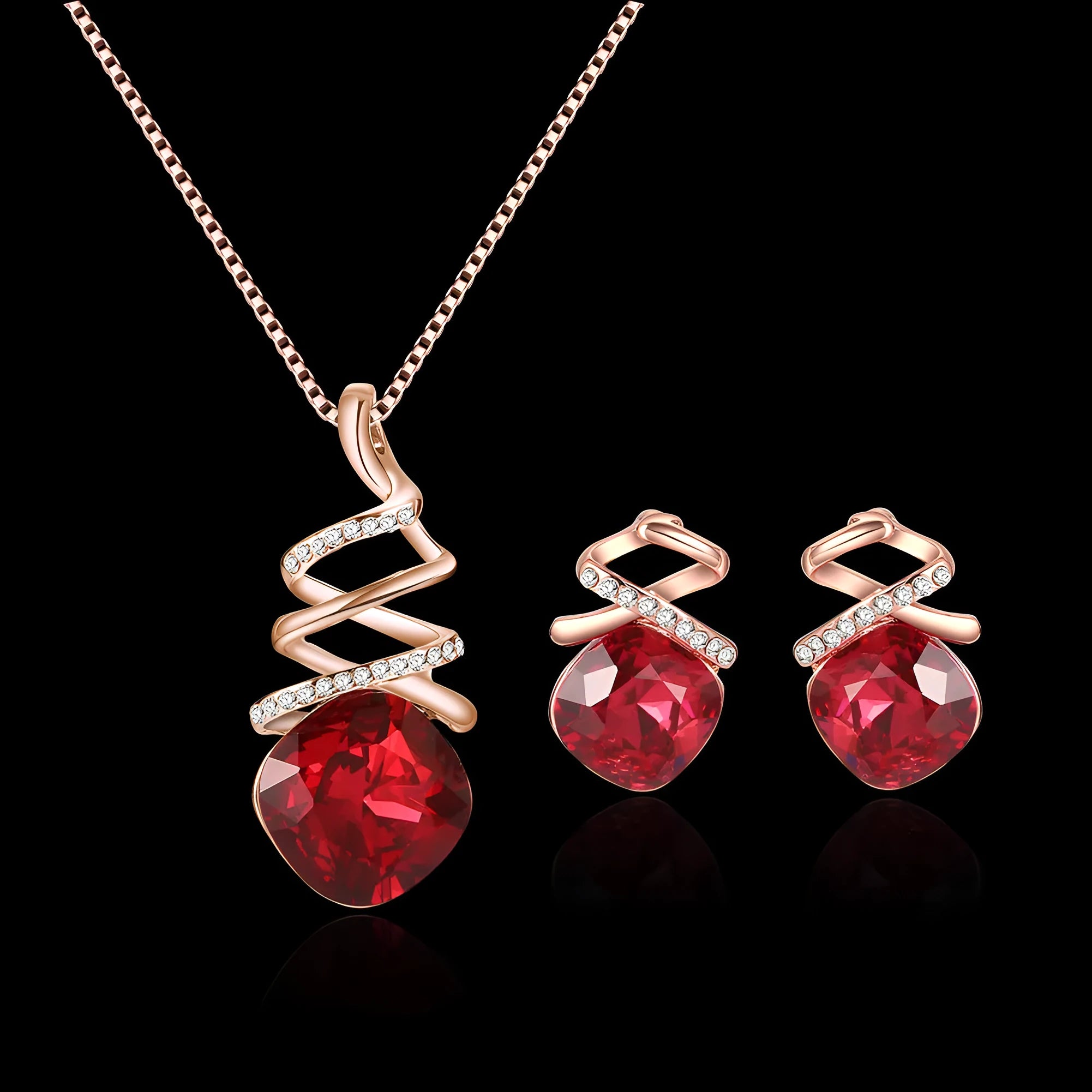 Women's alloy necklace and earring set with water wave chain and diamond-like detail on a white background.