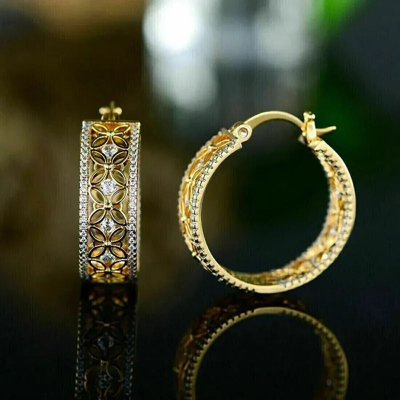 Copper geometric horse eye flower butterfly clip earrings in yellow gold colour