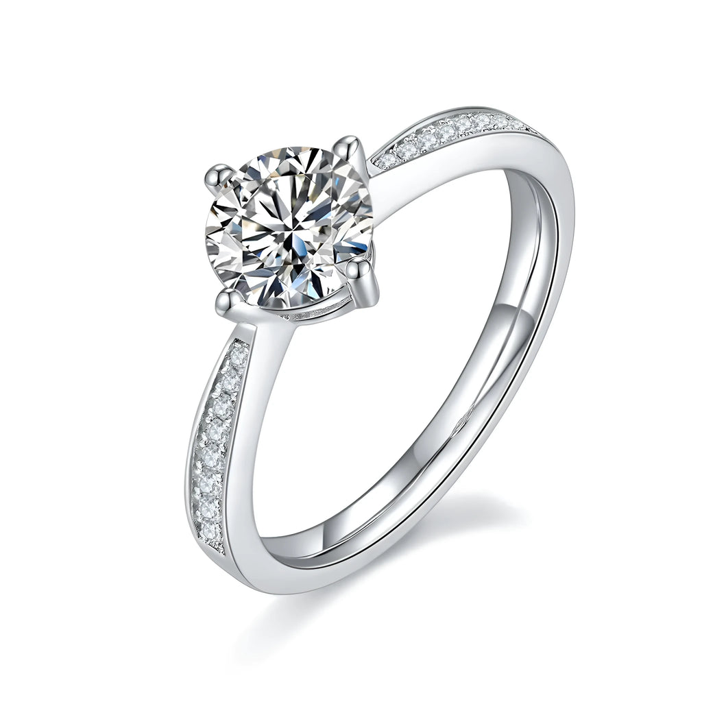 1 carat moissanite wedding ring set in S925 silver with platinum plating, sizes 5 to 9, GRA certificate and gift box