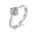 1 carat moissanite wedding ring set in S925 silver with platinum plating, sizes 5 to 9, GRA certificate and gift box