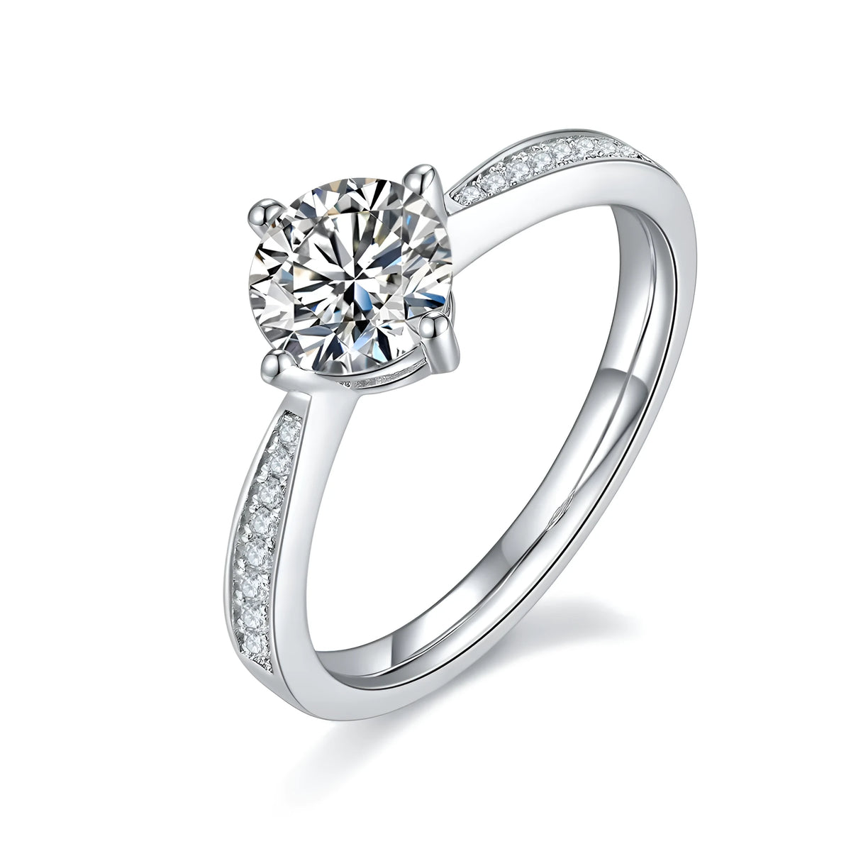 1 carat moissanite wedding ring set in S925 silver with platinum plating, sizes 5 to 9, GRA certificate and gift box