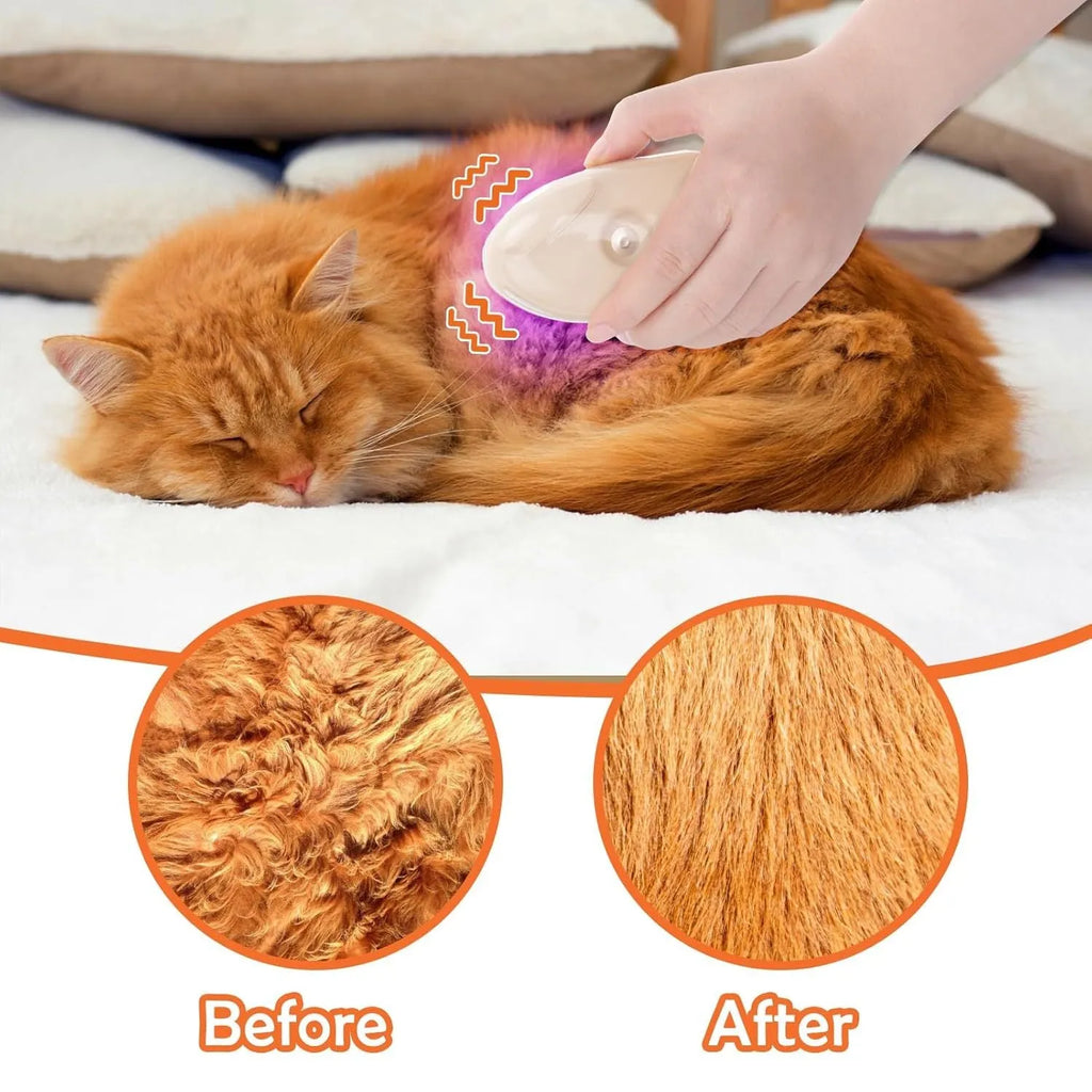 Yellow 4 in 1 cat steam brush with ringworm detector and silicone grooming teeth